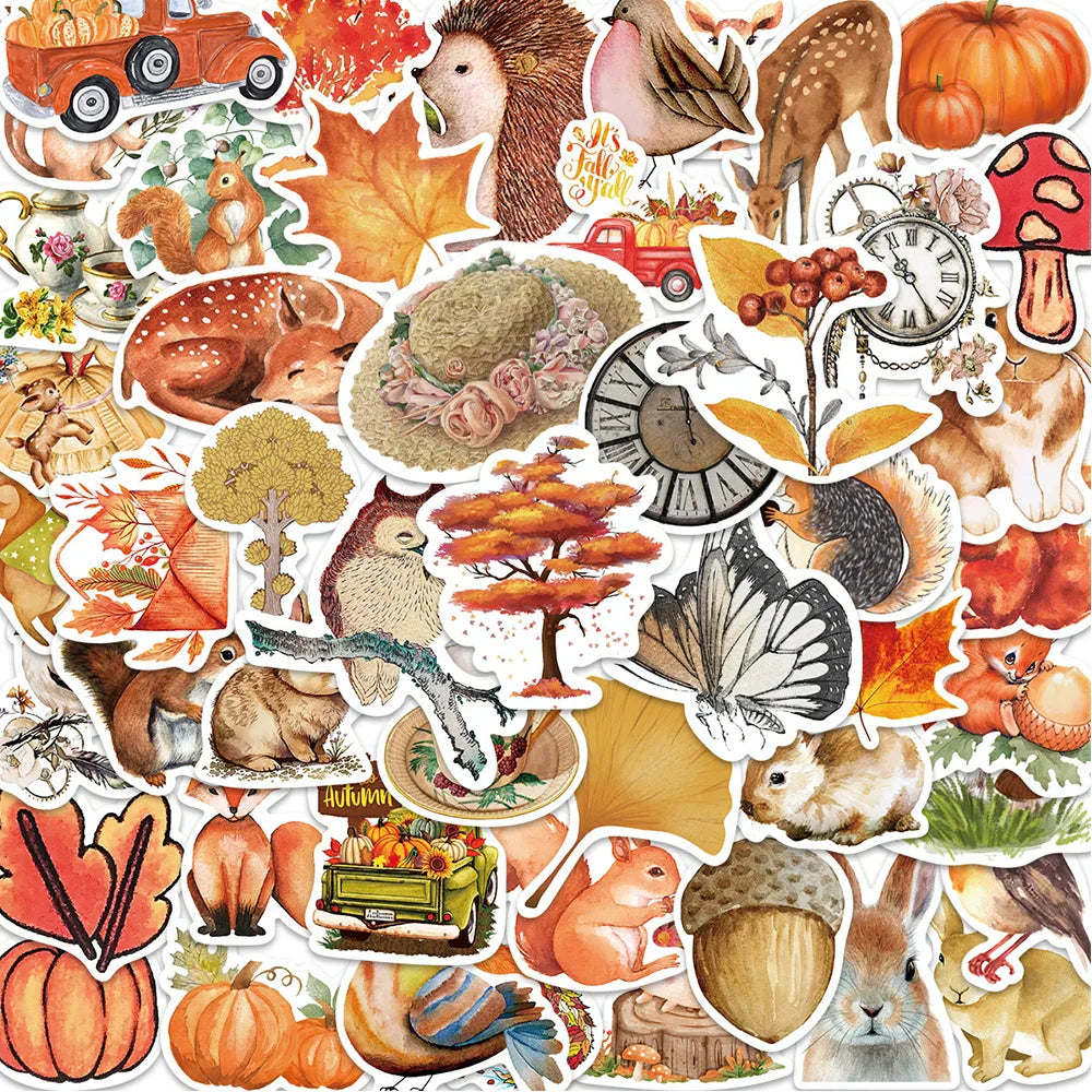Autumn Forest Stickers: Leaves, Animals, Decals for Scrapbook, Suitcase, Phone, Guitar (ONLINE ORDER ONLY)