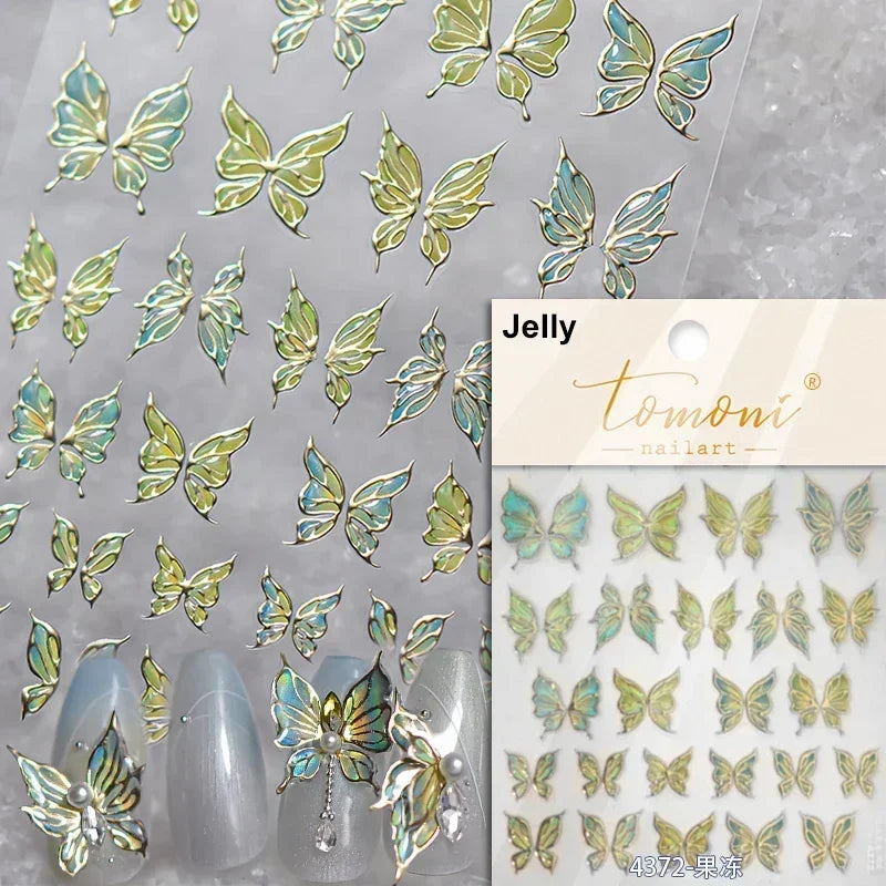 Dreamy Charming Shiny Beautiful Black White Butterfly Flower Love Heart Bowknot 5D Self Adhesive Nail Art Sticker Manicure Decal (ONLINE ORDER ONLY)