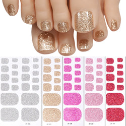 22Tips Pink Red Glitter Design Baking-free Toenail Stickers Solid Color Adhesive Full Cover Toe Nail Strip Slider Manicure Decal (ONLINE ORDER ONLY)