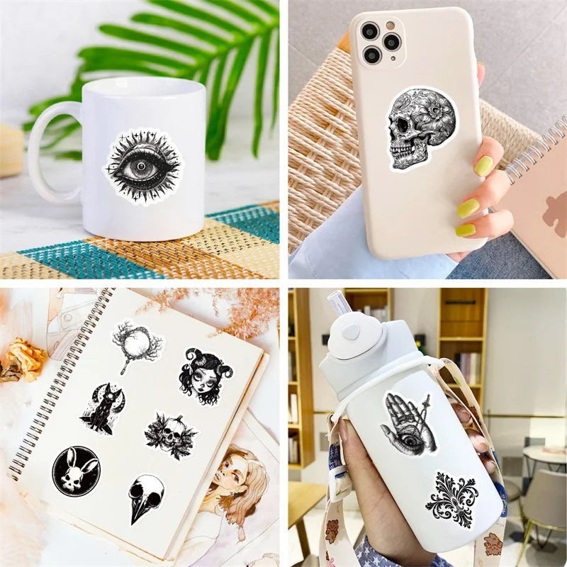 10/30/50PCS Gothic Skull Eyes Sticky PVC Sticker Aesthetic DIY Decoration Scrapbooking Hand Accounting Supplies for Kids (Online Order Only)