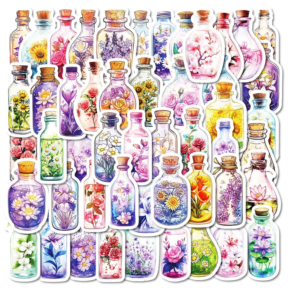 Cartoon Flower Bottle Stickers for Laptop, Phone, Suitcase, Kids Toys - 10/30/50pcs (ONLINE ORDER ONLY)