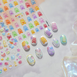 Colourful Jelly Rabbit Bunny Gummy Bear Cute Lollipop Soda Water Candy Snack Pudding Star Heart Nail Art Stickers Manicure Decal (ONLINE ORDER ONLY)