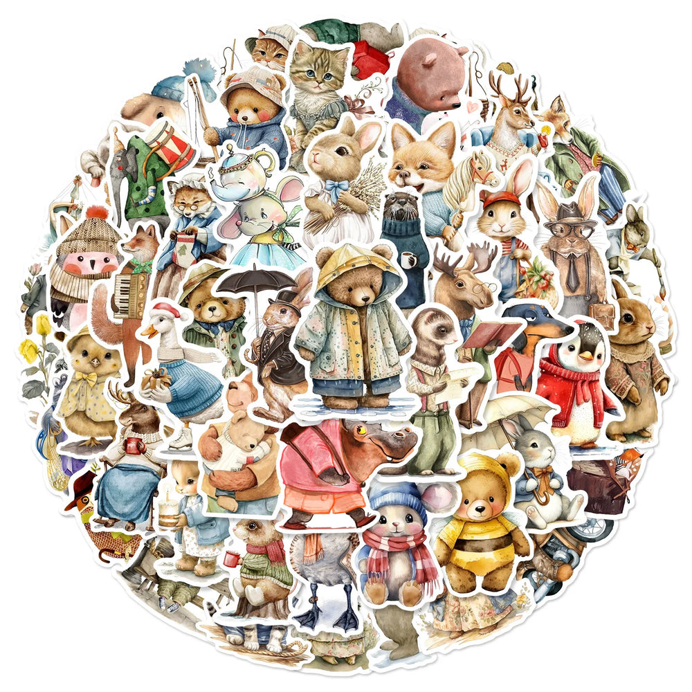 10/50pcs Retro Funny Winter Forest Animals Cartoon Stickers Aesthetic DIY Laptop Fridge Luggage Bike Phone Vintage Sticker Toy (ONLINE ORDER ONLY)
