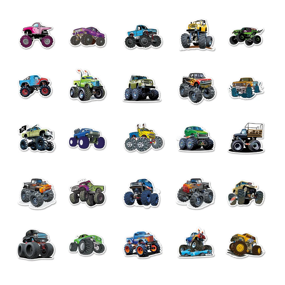 10/50PCS Monster Truck Sticker For Car Guitar Motorcycle Luggage Suitcase DIY Classic Toy Decal Graffiti Sticker For Kid (ONLINE ORDER ONLY)