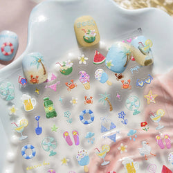 Summer Beach Bikini Watermelon Cat Popsicle Swim Ring Ice Cream Shell Coconut Tree Nail Art Decoration Stickers Manicure Decals (Online Order Only)