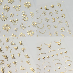 4pcs/Set Elf/Fairy Jelly Gold Nail Art Sticker Sun/Moon/Star Geometric Embossed Reliefs Self Adhesive Nail Decal Manicure Design (Online Order Only)