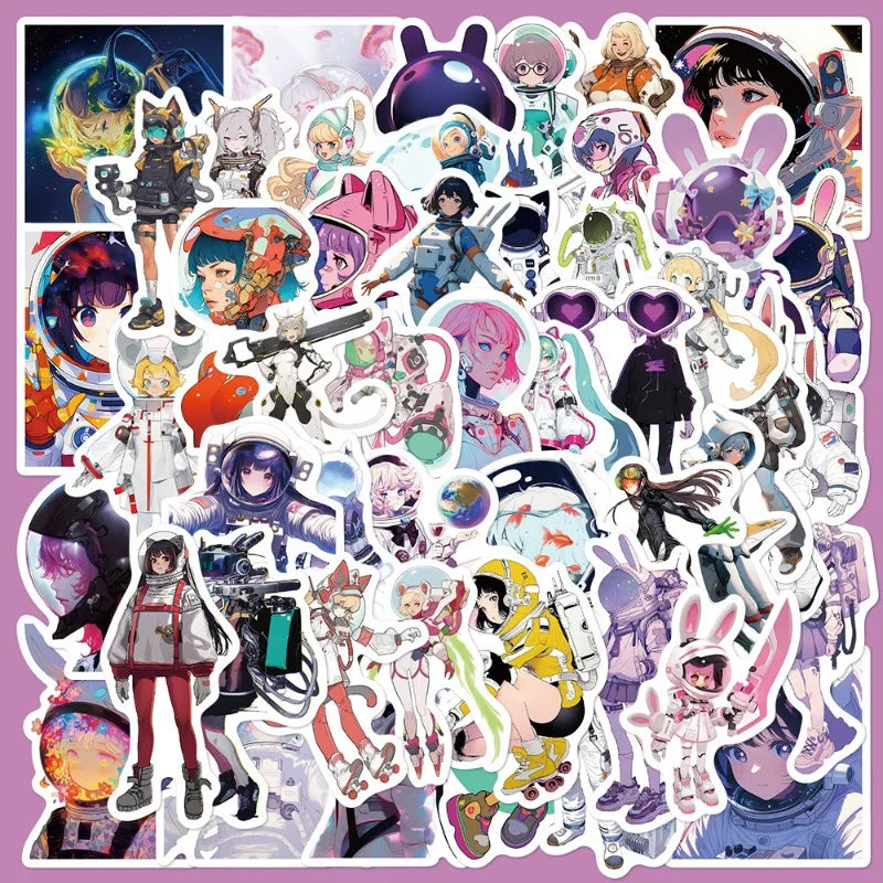50pcs Girl Astronaut Stickers for Helmet, Wall, DIY Decoration Wholesale (Online Order Only)
