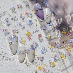 Watercolor Style Rose Flower Colored Rosa Chinensis 3D 5D Flat Reliefs Charming Self Adhesive Nail Art Stickers Manicure Decals (ONLINE ORDER ONLY)