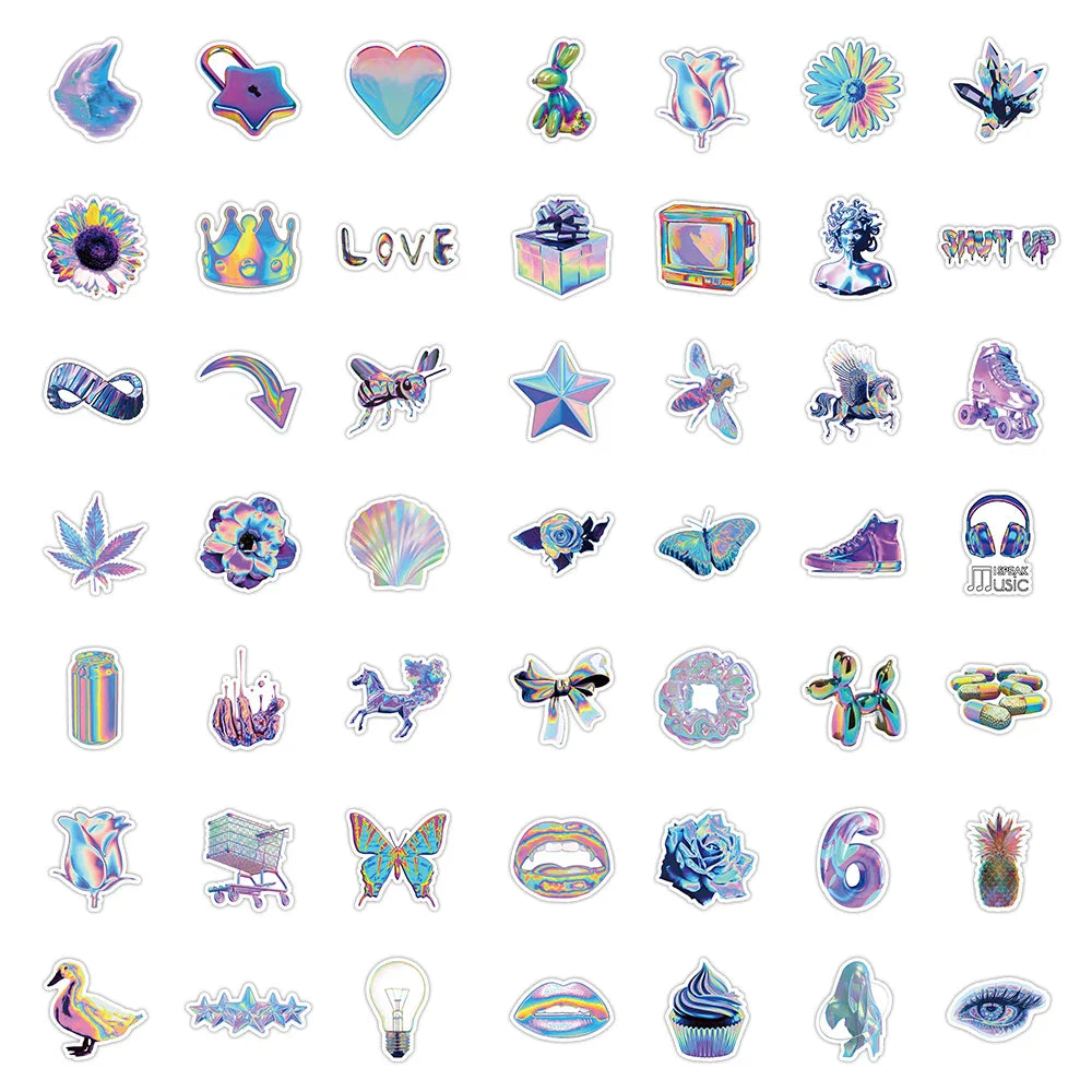 10/30/53pcs VSCO Holographic Laser Cartoon Waterproof Stickers Decoration Stationery Laptop Phone Suitcase Scrapbook Sticker Toy (ONLINE ORDER ONLY)