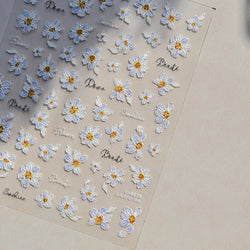 Flowers in Bloom Cosmos Chrysanthemum Daisy White Petal Yellow Stamen Self Adhesive Nail Art Decorations Sticker Manicure Decals (ONLINE ORDER ONLY)