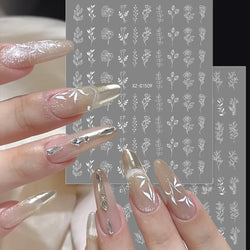 12PCS White Flowers Leaves 3D Nail Stickers Star/Moon/Sun Nail Art Decoration Decals Geometric Flower Stickers Nail Art Supplies (ONLINE ORDER ONLY)
