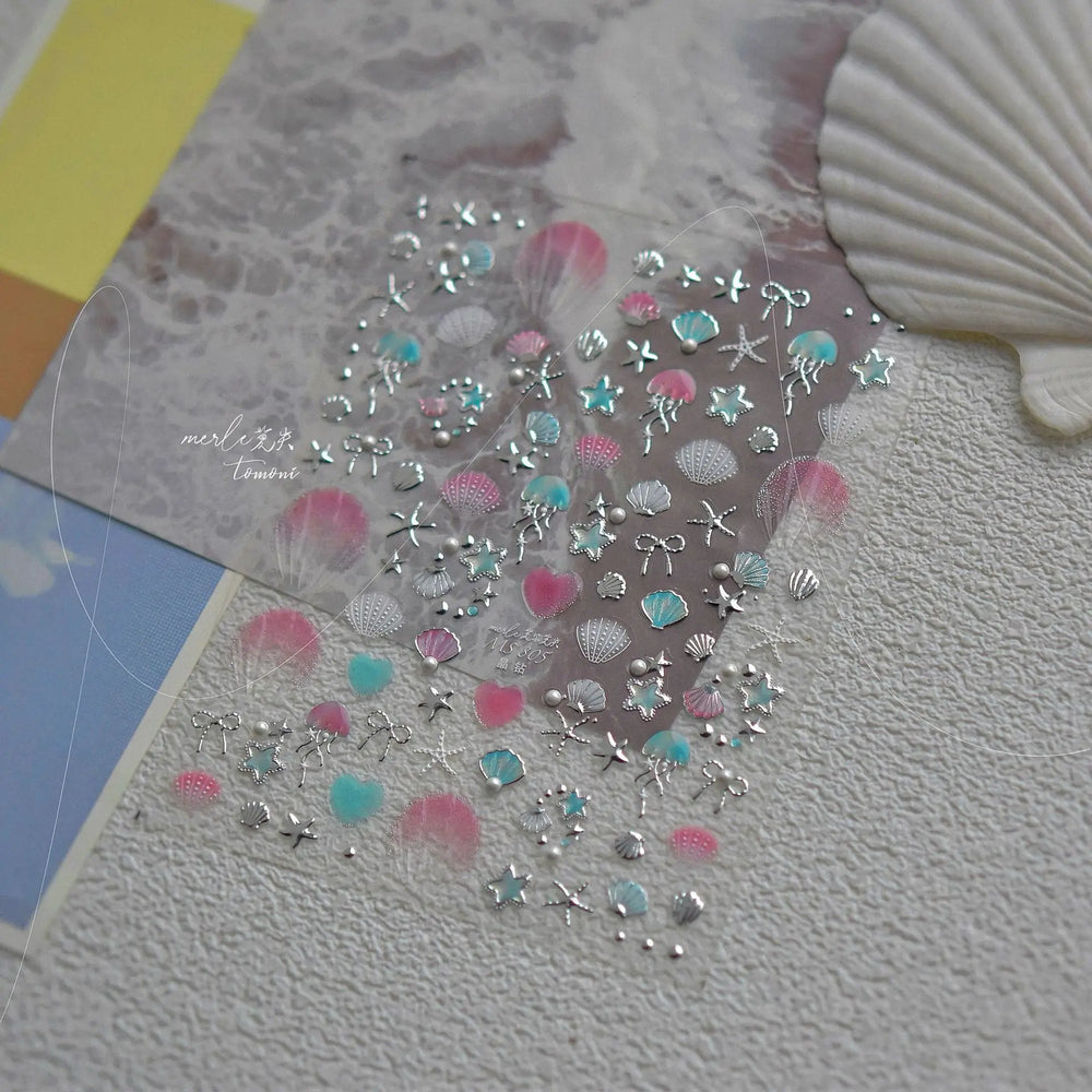 Halo Dyeing Ocean Shell Conch Starfish Pearl Love Heart Bowknot Jellyfish Adhesive Nail Art Stickers Manicure Decals Wholesale (ONLINE ORDER ONLY)