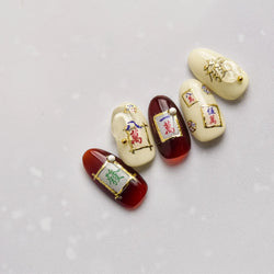 Hot Stamping Pearl Mahjong Get Rich Winning Card Bowknot Self Adhesive Nail Art Stickers Character Photo Frame Manicure Decals (Online Order Only)