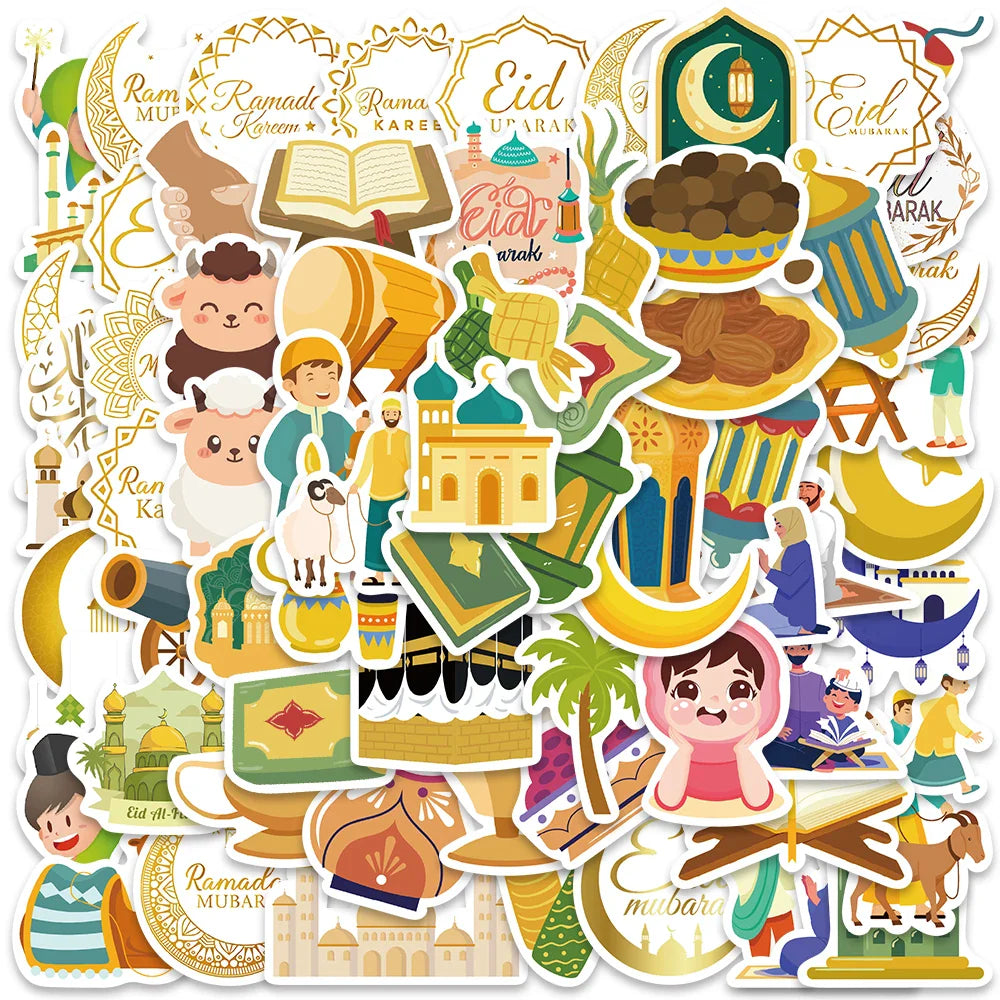 70PCS Eid Mubarak Waterproof Stickers Islamic Party Decor Gift Labels (Online Order Only)