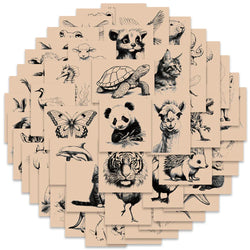 50pcs Retro Cartoon Animals Sketching Aesthetic Stickers For Laptop Phone Guitar Luggage Waterproof Graffiti Vinyl Decals (ONLINE ORDER ONLY)