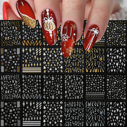 1pc Christmas Nail Sticker 3D Gold Glitter Snowflake Elk Penguin Bells Design Adhesive Nail Slider Decals Winter Manicure Decor* (Online Order Only)