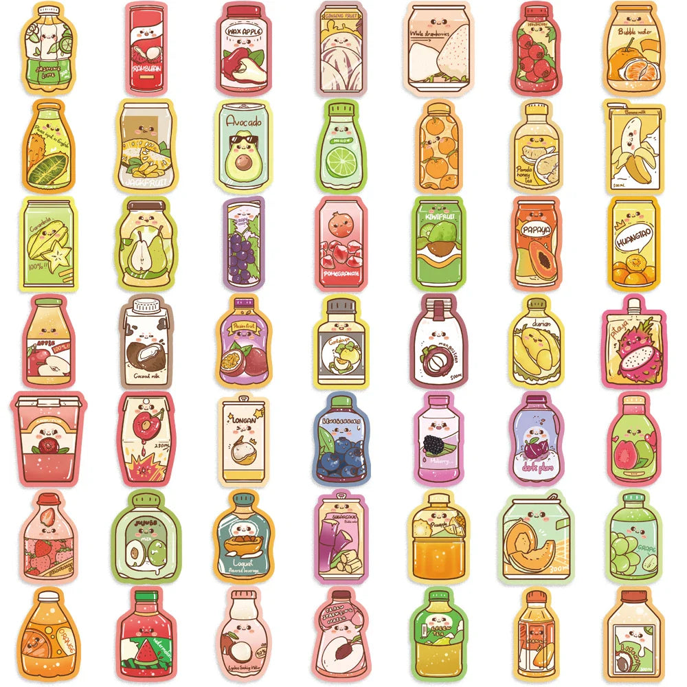 50Pcs Ins Summer Drink Cartoon Stickers For Water Bottle Aesthetic Decals for Laptop Bicycle Skateboard Luggage Kids Toy﻿ (ONLINE ORDER ONLY)