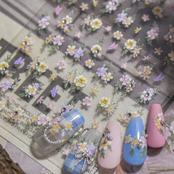 Flower Garden Purple Yellow Pink Daisy Butterfly Delicate 5D Soft Relief Adhesive Nail Art Decoration Sticker 3D Manicure Decals (ONLINE ORDER ONLY)