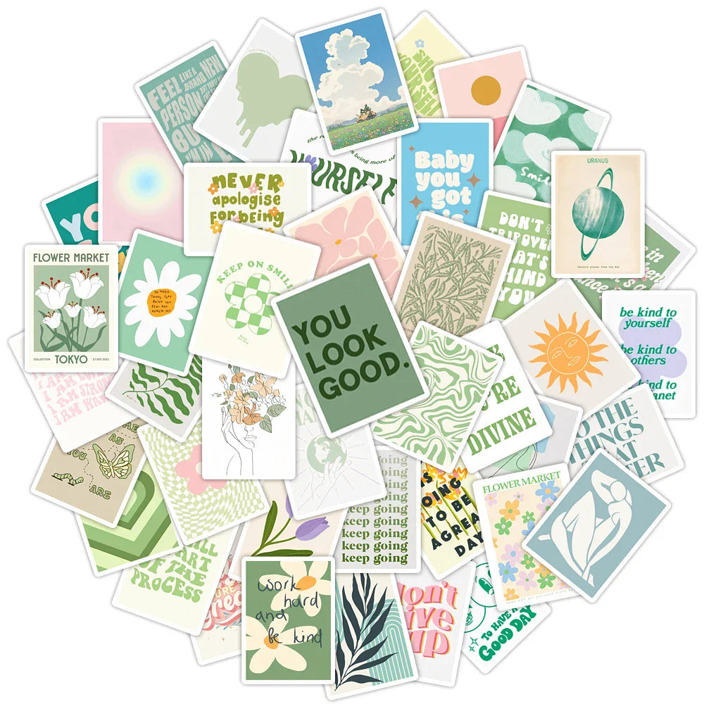 Cartoon Inspirational Quote Stickers - Motivational Decals for Laptop, Scrapbook, Diary (10/30/50pcs) (Online Order Only)