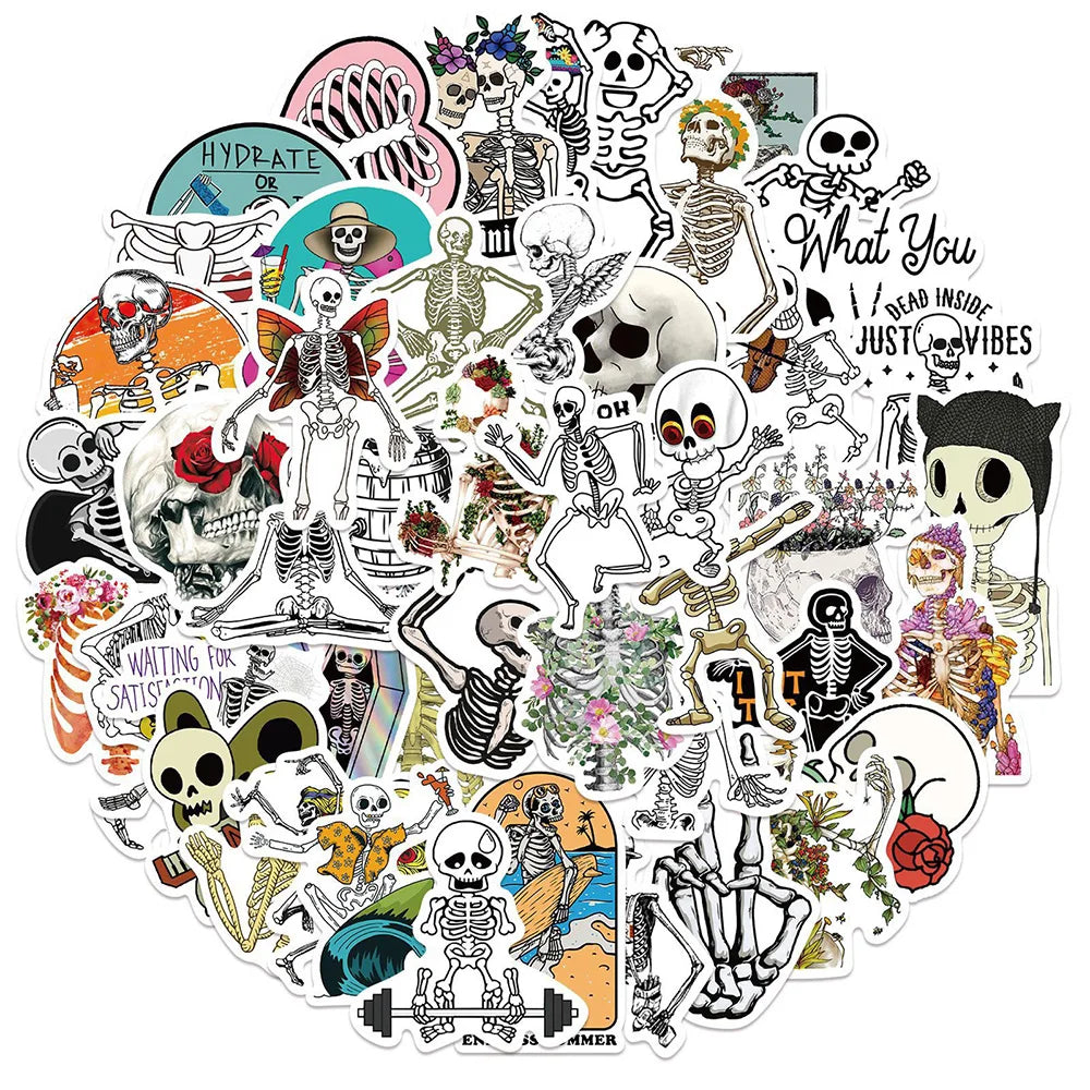 Creative Skull Flower Cartoon Stickers - Waterproof Decals for Luggage, Fridge, Laptop (10/30/50PCS) (Online Order Only)