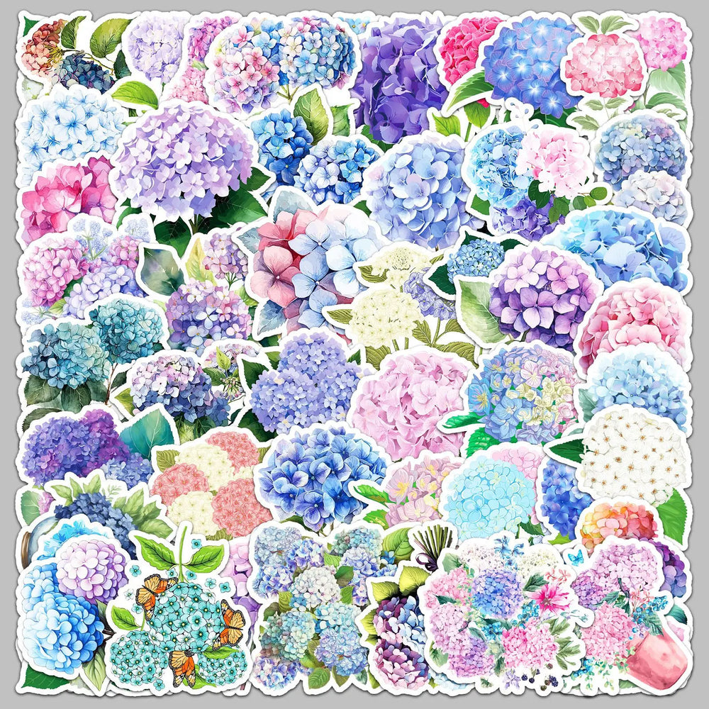 50Pcs Cartoon Hydrangea Graffiti Stickers for Helmet, Wall, DIY Decor (ONLINE ORDER ONLY)