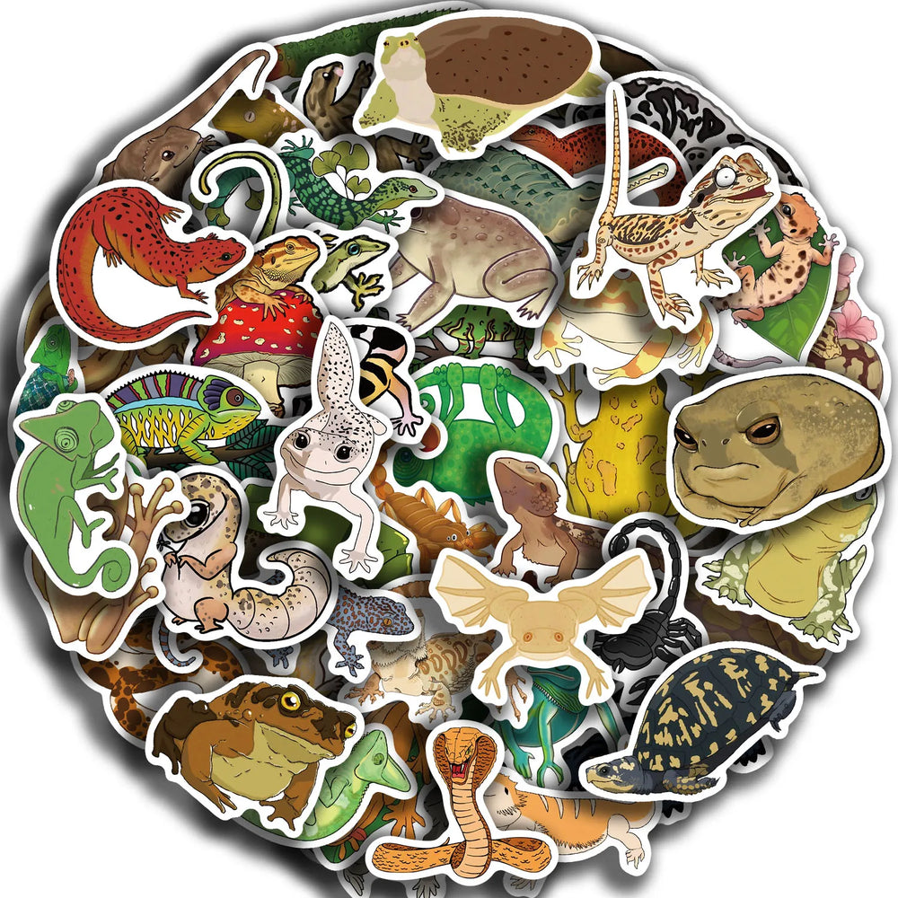 50pcs Funny Cartoon Reptile Stickers For Luggage Laptop Guitar Phone Skateboard Waterproof Graffiti Vinyl Bicycle Car Decals (ONLINE ORDER ONLY)