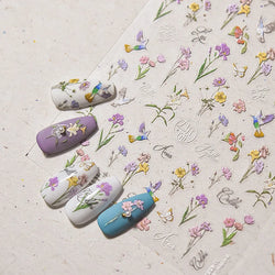 Hummingbird Iris Butterfly Peony Rose Tulip Daisy Lily Flowers Morning Glory Pearl Rhinestones Nail Art Sticker Decoration Decal (ONLINE ORDER ONLY)