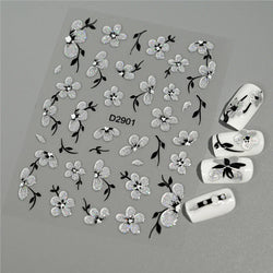 1pcs 5D Floral Nail Art Stickers Acrylic Flowers Decals with Glitter Self-Adhesive Elegant Silver Black Blossoms Theme Nail Art* (ONLINE ORDER ONLY)