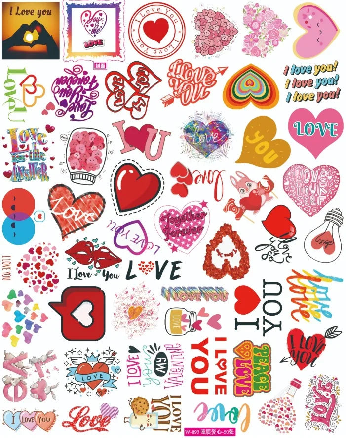 50pcs Valentine's Day Love Cartoon Stickers Waterproof Decorative for Luggage Phone Car Kids (Online Order Only)