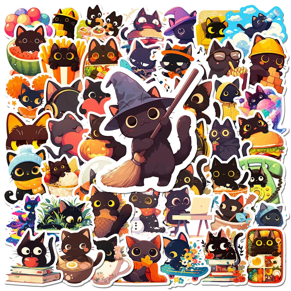 Black Cat Stickers Pack - Cute Aesthetic Decals for Laptop, Phone, Notebook, Fridge (Online Order Only)