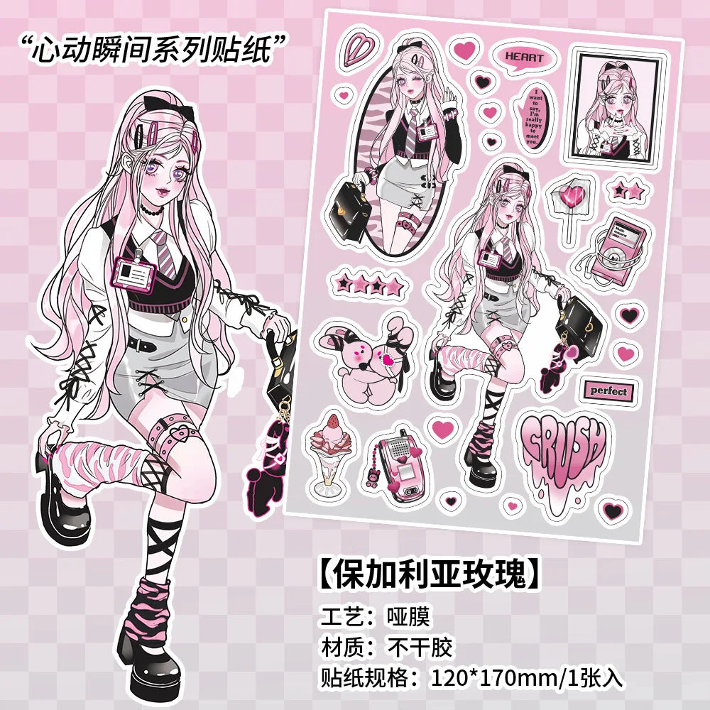 1pcs New Kawaii Heartbeat Girl Scrapbooking Sticker Art Collage Diary Journal DIY Craft Aesthetics Decorative Sticker Stationery (ONLINE ORDER ONLY)