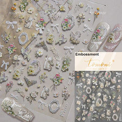 Flower Garden Purple Yellow Pink Daisy Butterfly Delicate 5D Soft Relief Adhesive Nail Art Decoration Sticker 3D Manicure Decals (ONLINE ORDER ONLY)