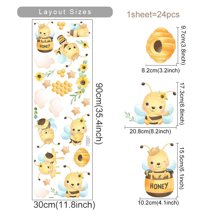 Cute Bee Wall Stickers for Kids Nursery Room Decor (Online Order Only)