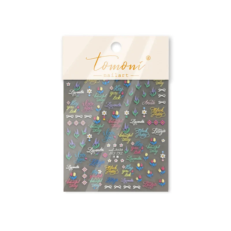 Chic Lavender Tulip Flower Bowknot Totem Center Symmetric Pattern Daisy Line Gird Self Adhesive Nail Art Stickers Manicure Decal (ONLINE ORDER ONLY)