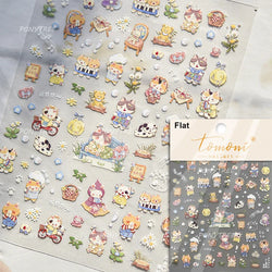 Picnic Cat Kitten Bowknot Flower Fish Butterfly Tree Mushroom Star Moon Cat's Paw Adhesive Nail Art Sticker Cute Manicure Decals (Online Order Only)