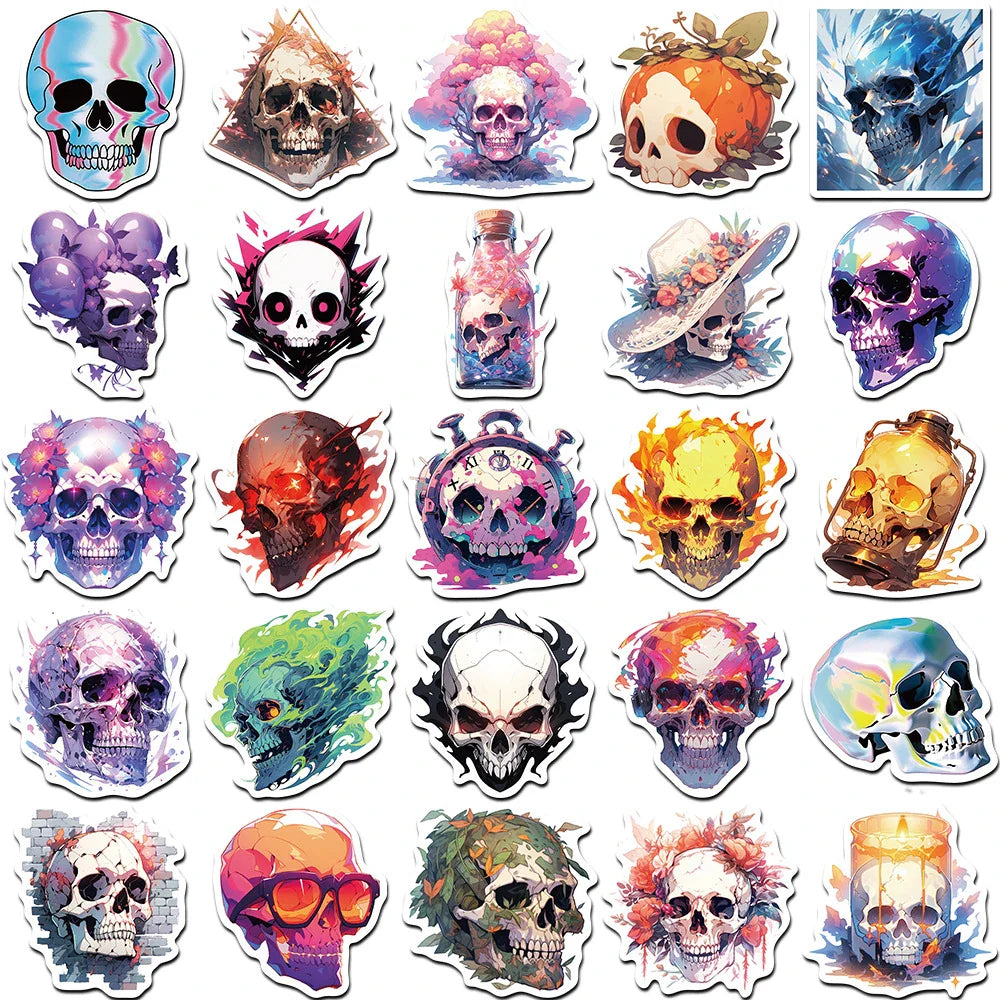 10/30/50pcs Cool Cartoon Skull Waterproof Stickers Skateboard Car Phone Laptop Luggage Motorcycle Bike Decoration Sticker Decals (ONLINE ORDER ONLY)