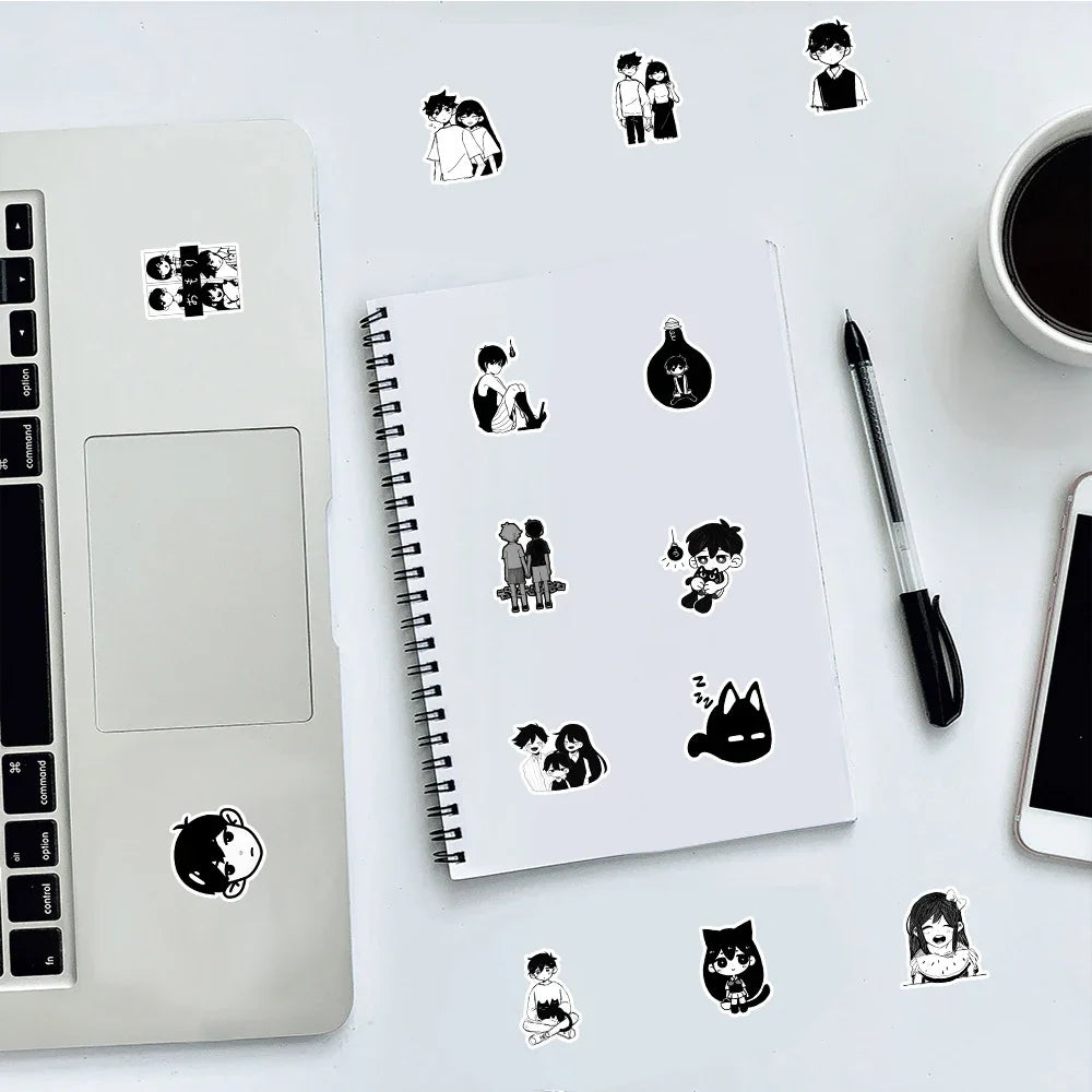 10/30/50pcs Black White Game Omori Graffiti Stickers Decals DIY Skateboard Laptop Motorcycle Luggage Car Bike Waterproof Sticker (ONLINE ORDER ONLY)