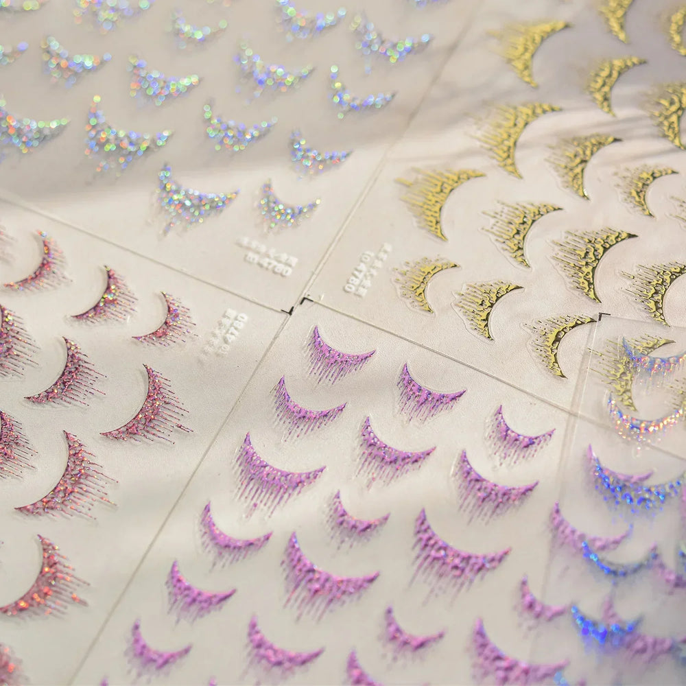 French Romantic Tassel Crescent Moon Laser Charming Gold Silver Arc Self Adhesive Nail Art Stickers Hot Stamping Manicure Decals (Online Order Only)