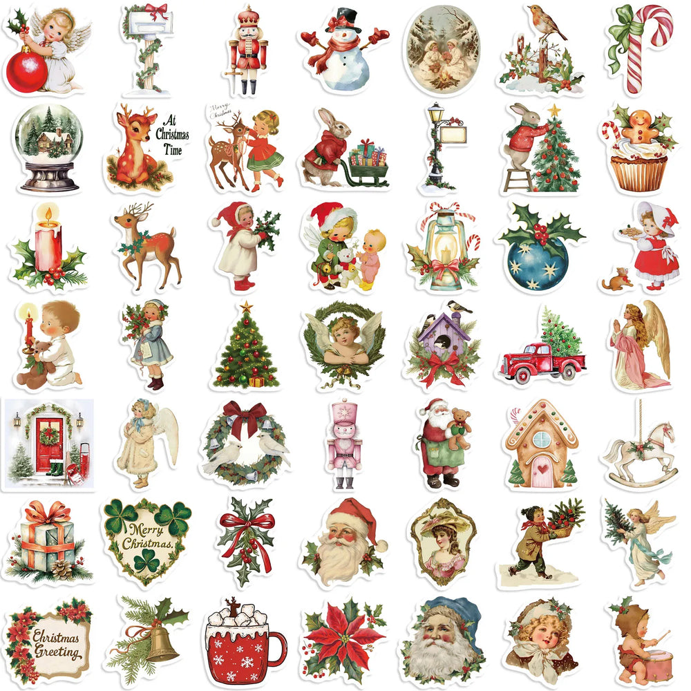 56Pcs Romantic Christmas Stickers Crafts Scrapbooking Book Label Decorative Christmas Tree Sticker DIY Stationery Notebook (ONLINE ORDER ONLY)