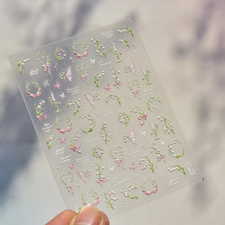Romantic Lily of The Valley Candle Holder Wreath Bowknot Butterfly Dreamy Adhesive Nail Art Decorations Stickers Manicure Decals (Online Order Only)