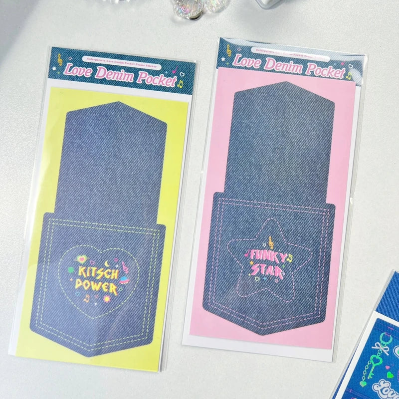 Korean Ins Creative Denim Pattern Stickers Scrapbooking Idol Album Decoration Sticker Aesthetic Personalized Kawaii Stationery (ONLINE ORDER ONLY)