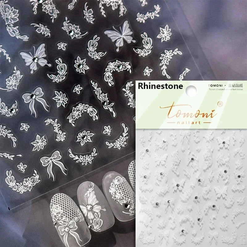 Charming Red Rose Phoenix Flower Wing Leaves Flower Feather Pearl Relief Embossed 5D Adhesive Nail Art Stickers Manicure Decals (ONLINE ORDER ONLY)