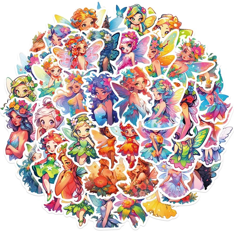 10/30/50PCS Cartoon Flower Fairy PVC Sticker Aesthetic DIY Korean Stationery Decoration Scrapbooking School Supplies for Kids (ONLINE ORDER ONLY)
