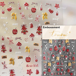 Santa's Hat Candy Santa Claus Christmas Tree Bell Elk 5D Self Adhesive Nail Art Stickers Button Snowflake Cherry Manicure Decals (ONLINE ORDER ONLY)