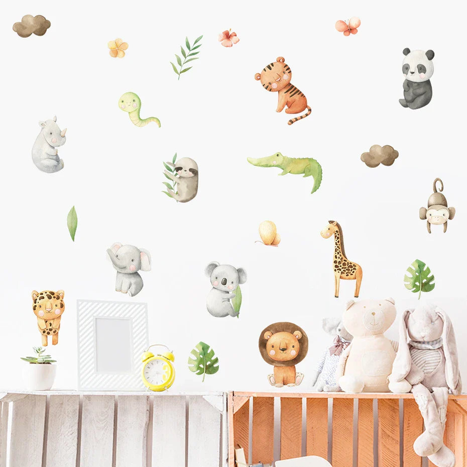 Boho Elephant Safari Animals Watercolor Nursery Wall Decals Decor (ONLINE ORDER ONLY)