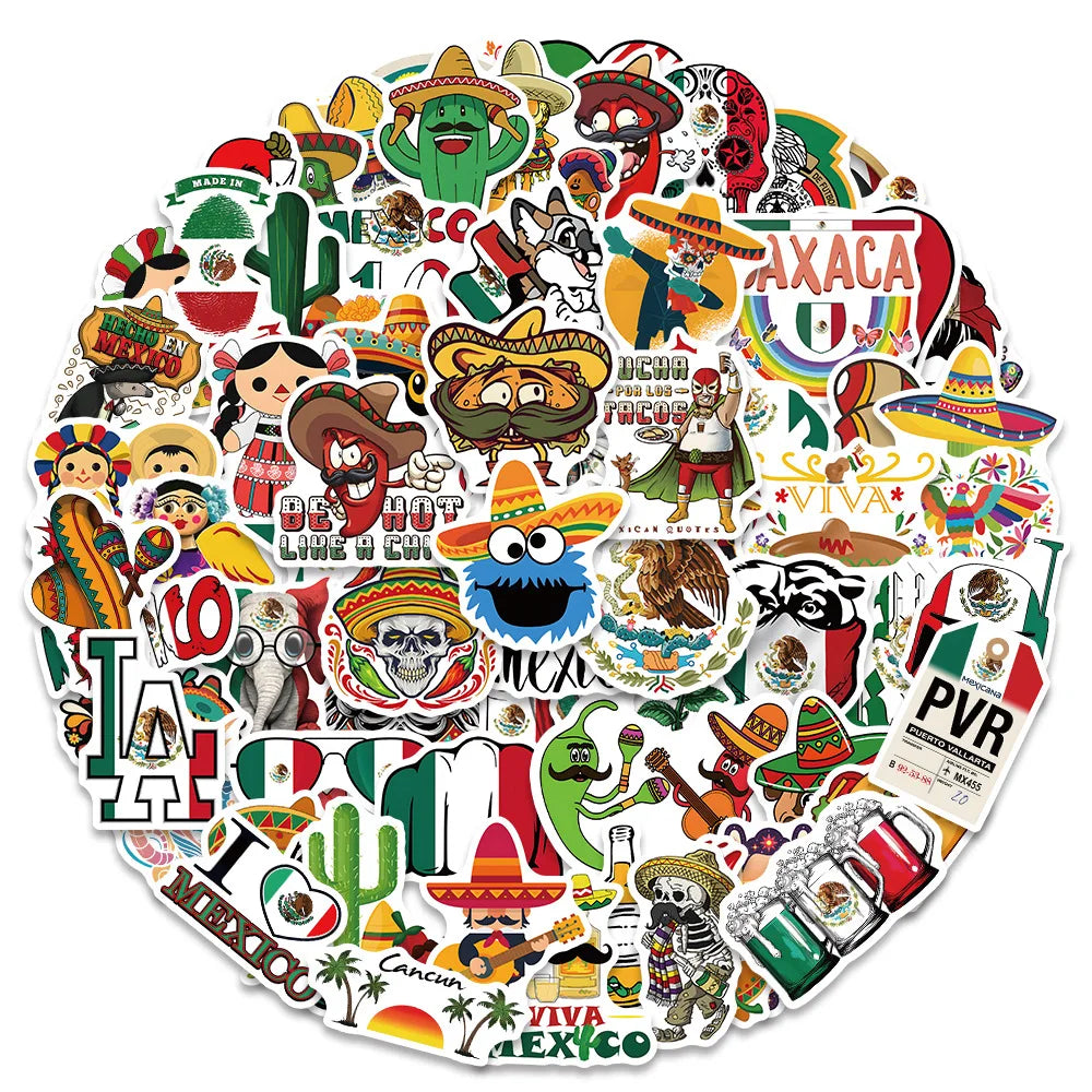 60/120Pcs Wild Food Mexico Style Cartoon Lable Stickers for Car Helmet Luggage Bicycle Guitar Decal Notebook Skate Trunk (ONLINE ORDER ONLY)