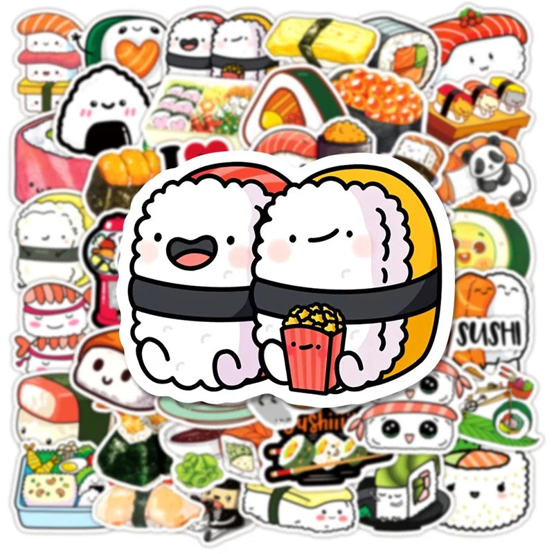 10/30/50PCS Cute Cartoon Sushi PVC Sticker Aesthetic Sticky Decoration Scrapbooking Korean Stationery School Supplies for Kids (Online Order Only)