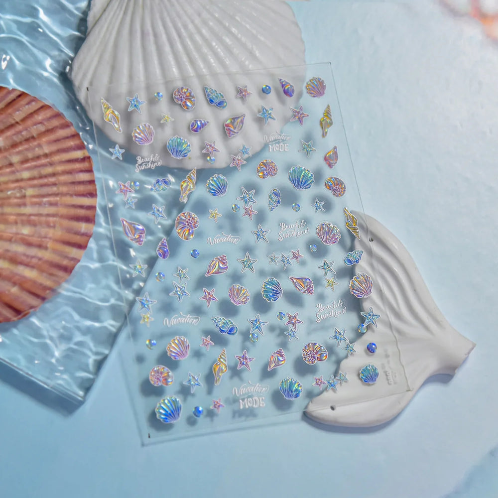 Beach Colourful Conch Dolphin Shell Starfish Jellyfish Star Summer Sea Wave Vacation Mode Water Bubble Nail Art Stickers Decals (Online Order Only)