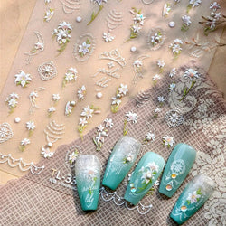 Spotless Lily Lilium Flowers Moon Pearl Crown Lily-white Pearl Necklace Pendant Self Adhesive Nail Art Stickers Manicure Decals (Online Order Only)