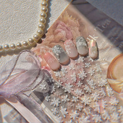 White Pink Flower Dreamy Romantic Petal Jelly Shiny Peach Blossom Polarized Light Delicate Nail Art Stickers 5D Manicure Decals (ONLINE ORDER ONLY)